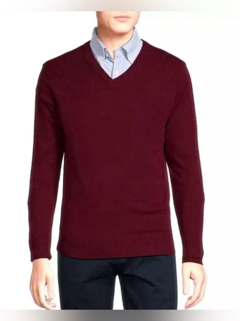 Daniel Cremieux Men's BURGUNDY 100% Cashmere V-Neck Sweater Size Large